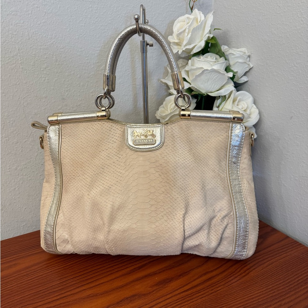 Coach Beige and Metallic Satchel